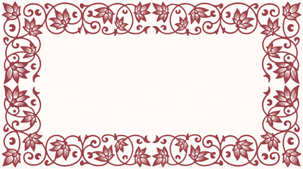 Red symmetrical floral border design forming a frame on a white background