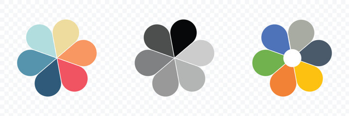 Fototapeta premium flower diagram with 6 petals. flower with six leaves flat shape icon. infographic circle diagram. pie chart. round wheel chart. vector illustration isolated on white background .EPS 10 .