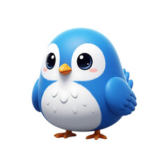 Obraz premium Cute blue cartoon bird character with big eyes and friendly expression designed for children’s stories and playful animation, isolated on a transparent background, png, cutout.