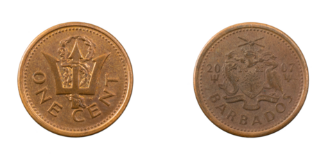 Barbados one cent coin on a white isolated background