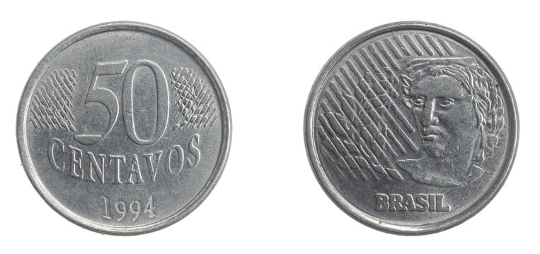 Brazil fifty centavos coin on a white isolated background