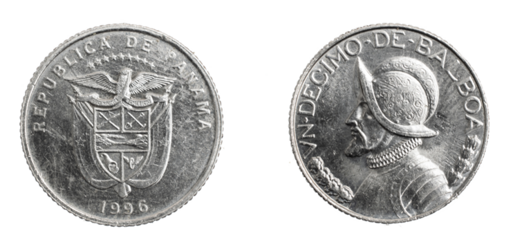 Panama quarter balboa cents coin on white isolated background