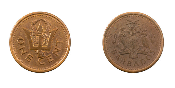 Barbados one cent coin on a white isolated background