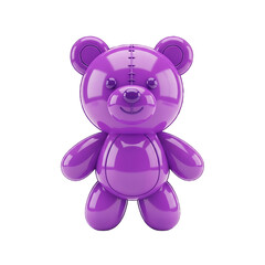 Shiny purple teddy bear toy designed in glossy 3D style for playful children’s decoration and character illustration, isolated on a transparent background, png, cutout.