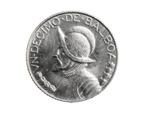 Panama quarter balboa cents coin on white isolated background