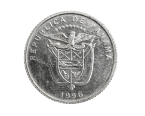 Panama quarter balboa cents coin on white isolated background