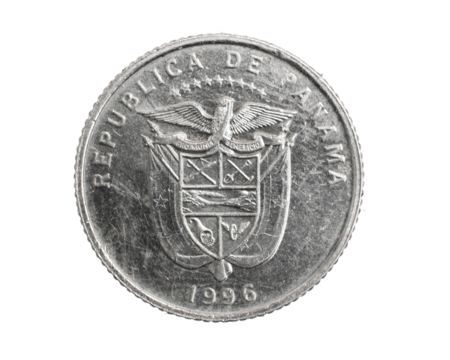 Panama quarter balboa cents coin on white isolated background