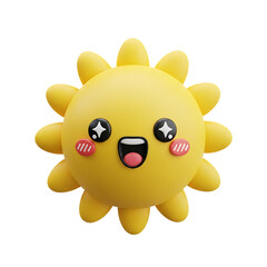Cheerful smiling sun character toy with bright rays and expressive cartoon features, ideal for kids’ decoration, playful learning, and joyful room themes, isolated on a transparent background, png
