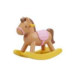 Classic wooden rocking horse toy with smooth craftsmanship and a charming saddle design, perfect for toddlers, nursery rooms, and timeless children’s play, isolated on a transparent background, png, c