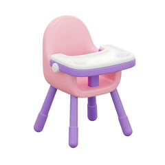Pink and purple baby high chair with a secure feeding tray and rounded design ideal for toddler mealtime and nursery furniture displays, isolated on a transparent background, png, cutout.
