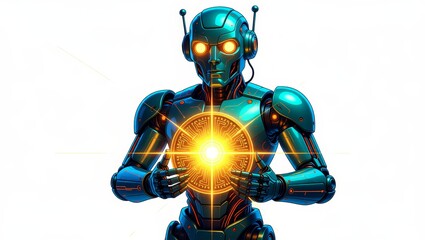 Robot holding glowing circuit disc