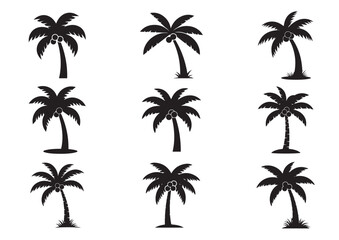 Fototapeta premium Set of Palm tree icon, Palm tree silhouette vector