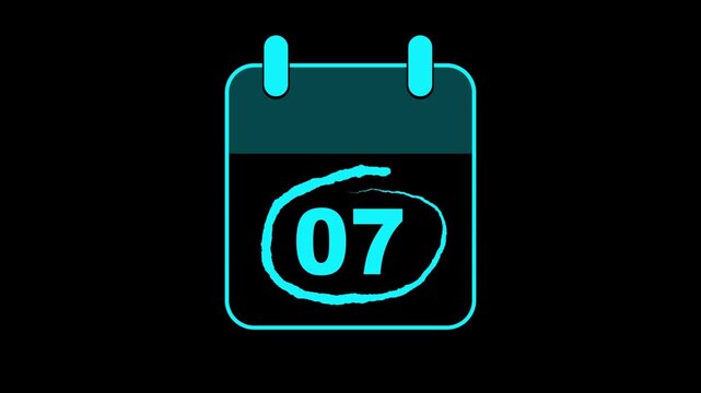 Very Important Celebrating Date 7 on calender with bold red colors circle mark. Highlighting date number 07 on a calendar. emphasizing an important reminder or scheduled event. Signing a day icon.