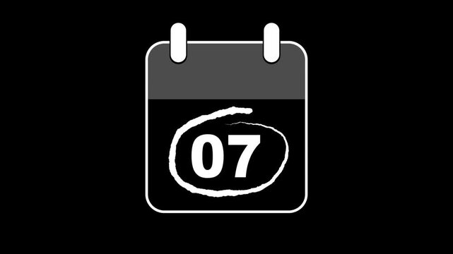 Very Important Celebrating Date 7 on calender with bold red colors circle mark. Highlighting date number 07 on a calendar. emphasizing an important reminder or scheduled event. Signing a day icon.