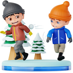 Professionally rendered 3D icon of a man snowball fighting in a fun winter scene. Perfect for e-commerce, apps, and digital products needing clean, high-quality seasonal illustrations.