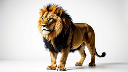 Obraz premium Majestic lion standing against white background