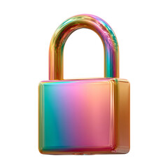 Holographic padlock isolated on transparent background