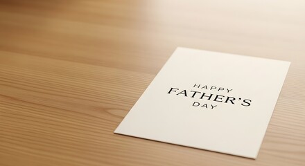 Happy Father's Day greeting card displayed on a natural light wooden table for paternal love concept and family celebration