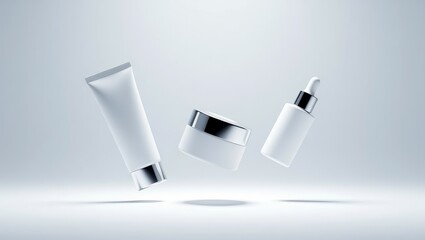 Floating cosmetic containers minimalist background