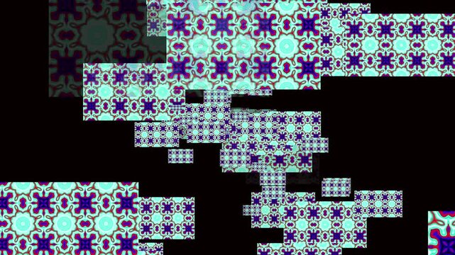 Pixel-like geometric pattern combining purple and white abstract blocks.
