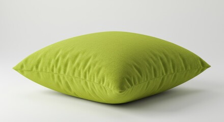 A soft, plush, square cushion in a vibrant lime green, presented against a plain white background