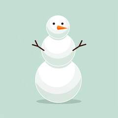 A simple cartoon snowman with carrot nose and twig arms against a pastel background.