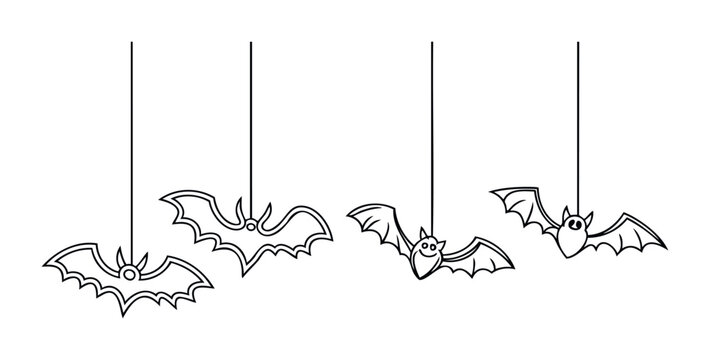 Cute cartoon bats hanging for Halloween decorations or party invitations, perfect for seasonal event promotion and spooky theme designs