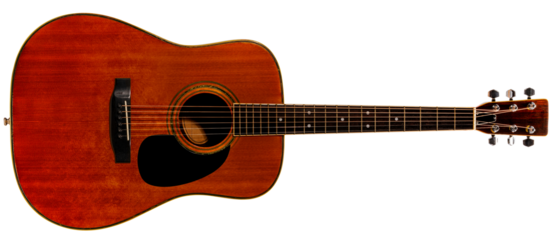 Classic acoustic guitar with a light wooden body isolated on white background, Acoustic guitar on white background With clipping path PNG File.