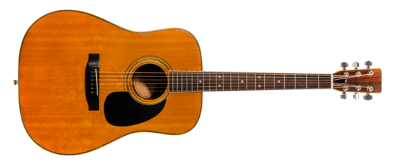 Classic acoustic guitar with a light wooden body isolated on white background, Acoustic guitar on white background With clipping path PNG File.