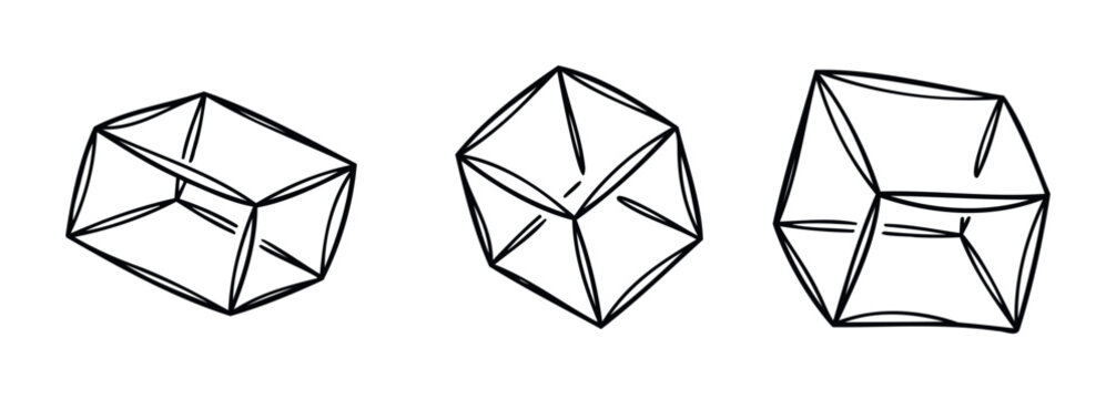 Geometric shapes collection including an octahedron and cubes with bold outline for architectural or abstract graphic projects