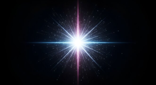 Radiant starburst effect with blue and pink rays on a black background
