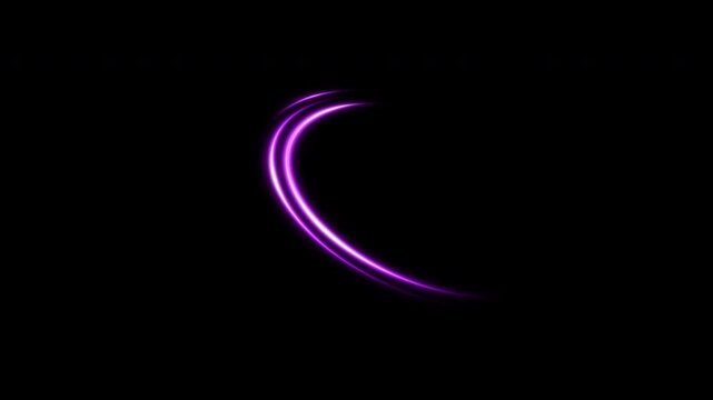 Abstract Purple Neon Light Streak Moving in Semicircle Curve with Glow Effect on Transparent Background Alpha Channel 4K