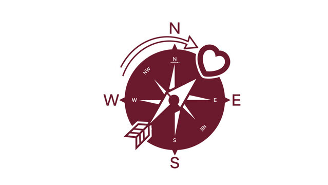 Compass with arrow guiding to heart, love's true north symbol