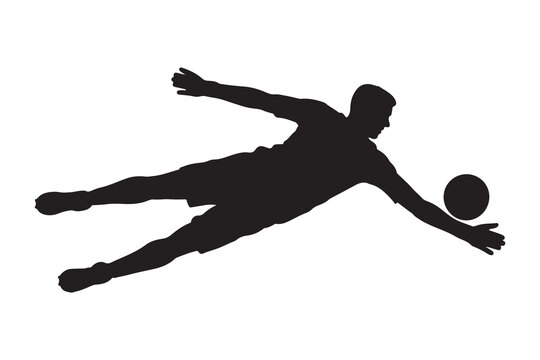 Dynamic silhouette of a soccer goalkeeper diving to make a save silhouette