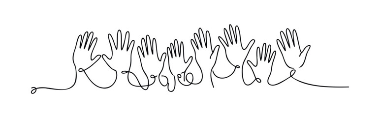 Connected hands graphic showing unity and teamwork support with continuous line art for diverse group collaboration and partnership concepts.