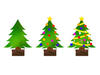 水彩クリスマスツリーのイラストセット