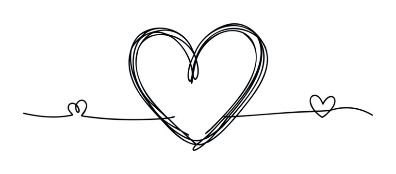 Tangled black line heart symbol with extended wispy tails symbolizing connection and affection, perfect for love and relationship themes.