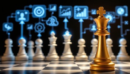 Fototapeta premium Golden Chess King with Digital Background Representing Strategy and Leadership in Business Environment