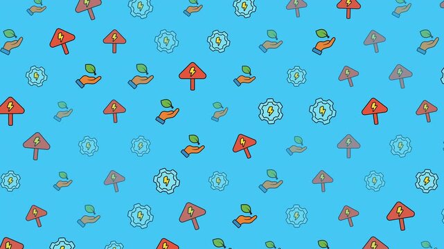 Cute Mushroom and Symbol Pattern on Blue Background.