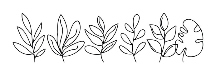 Simple line drawings of botanical leaves in various styles perfect for organic branding and natural decor projects.