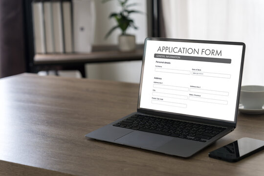 man working on laptop Online application form hiring employment searching job on website recruitment Employment Concept