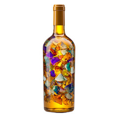 A decorative glass bottle filled with colorful shards isolated on transparent background