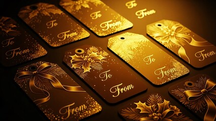 Elegant Gold Christmas Gift Tags with Holly and Pine Sprigs