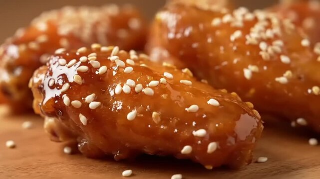 Fried chicken wings with sesame seeds.