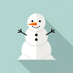 A cheerful snowman with a carrot nose and stick arms, casting a shadow.