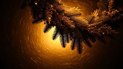 Sparkling Gold Christmas Wreath Close-up with Warm Bokeh Background