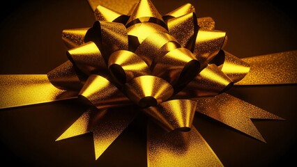 Close-up of a Shimmering Golden Gift Bow with Sparkles