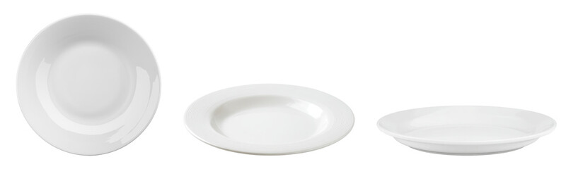 three white plates isolated on white background