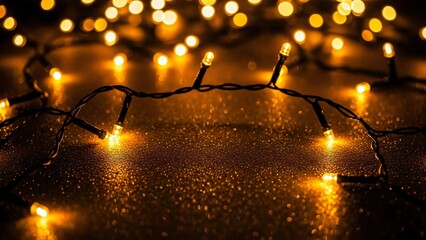 Warm Glowing Yellow Christmas String Lights on a Textured Surface