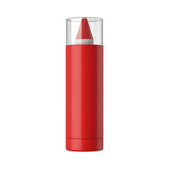 A single red lipstick with a clear cap and a pointed tip isolated on transparent background